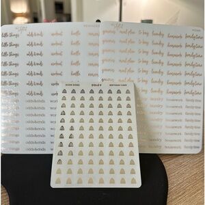 Gold foil planner stickers. Birthday cake, meal plan, workout, to do stickers